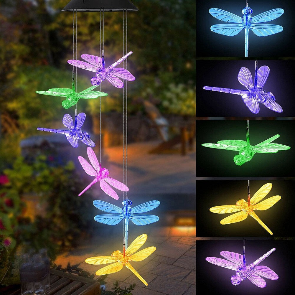 Solar-Powered Hanging Hummingbird LED Wind Chime With Color-Changing RGB Acrylic Birds And Weatherproof Top Stornfield