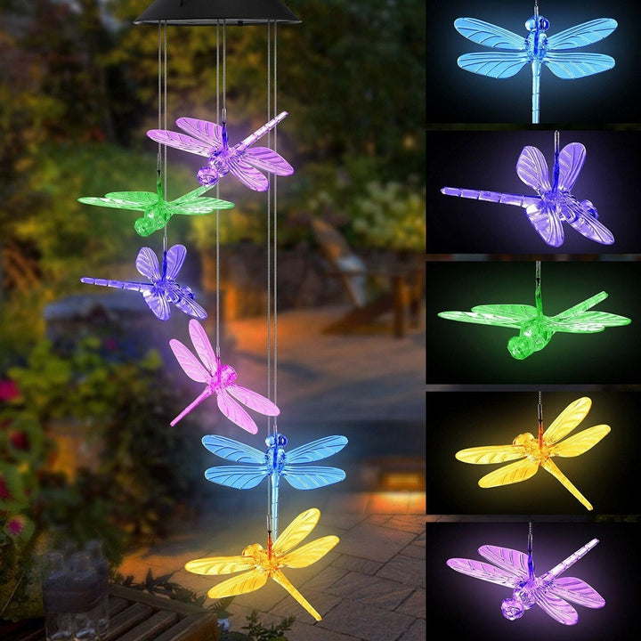 Solar-Powered Hanging Hummingbird LED Wind Chime With Color-Changing RGB Acrylic Birds And Weatherproof Top Stornfield
