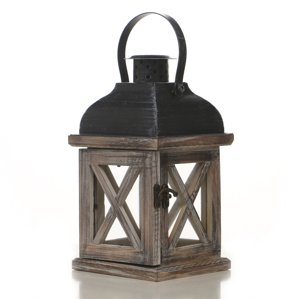 Antique-Style Glass Pane Window Lantern with Distressed Wood Frame and Vented Metal Roof Stornfield