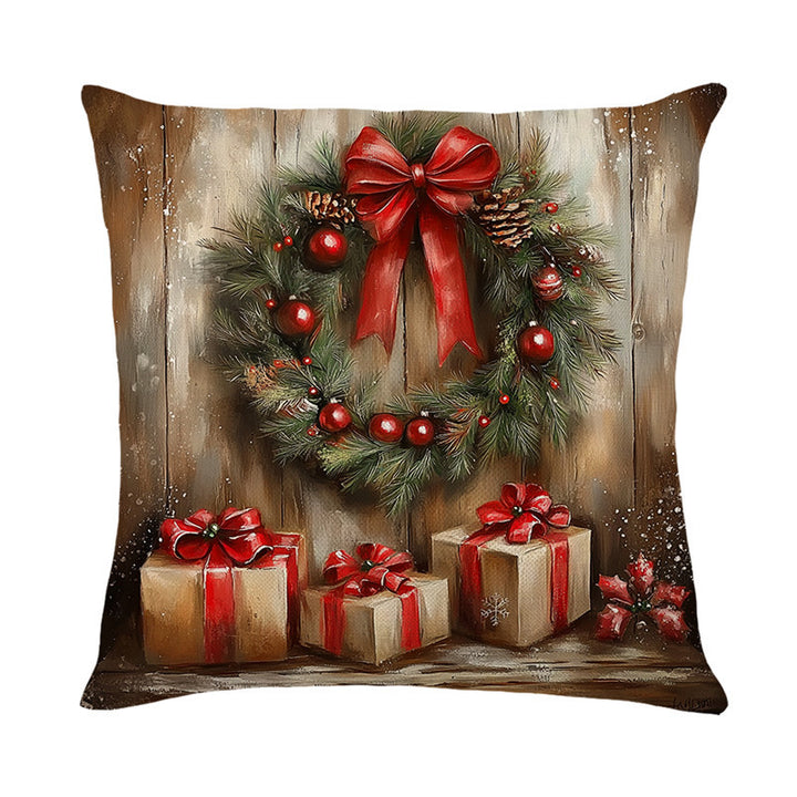 Festive Santa Illustration Cotton-Linen Square Throw Pillow Cover