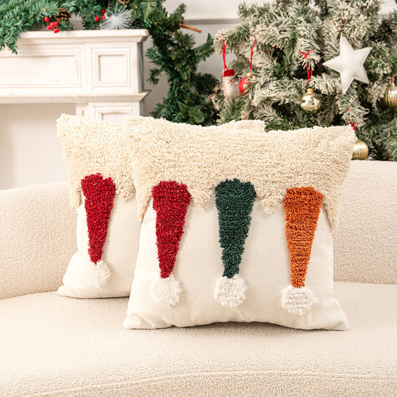 Christmas Lumbar Decorative Throw Pillow Set with Tufted Holiday Ornament and Pom Accent