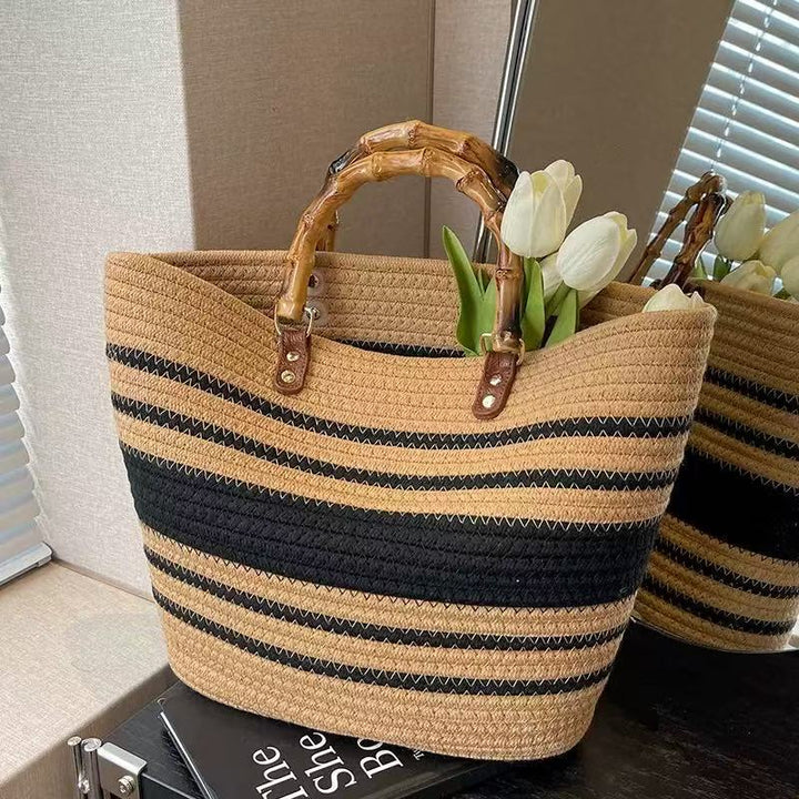 Practical beach bag with bamboo handles Stornfield