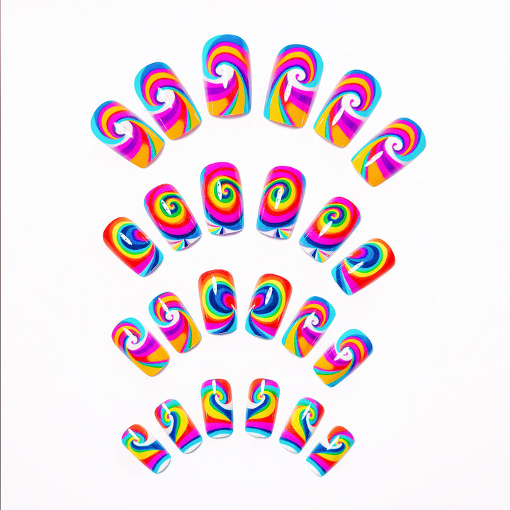 Creative nail art with colorful spiral pattern Stornfield