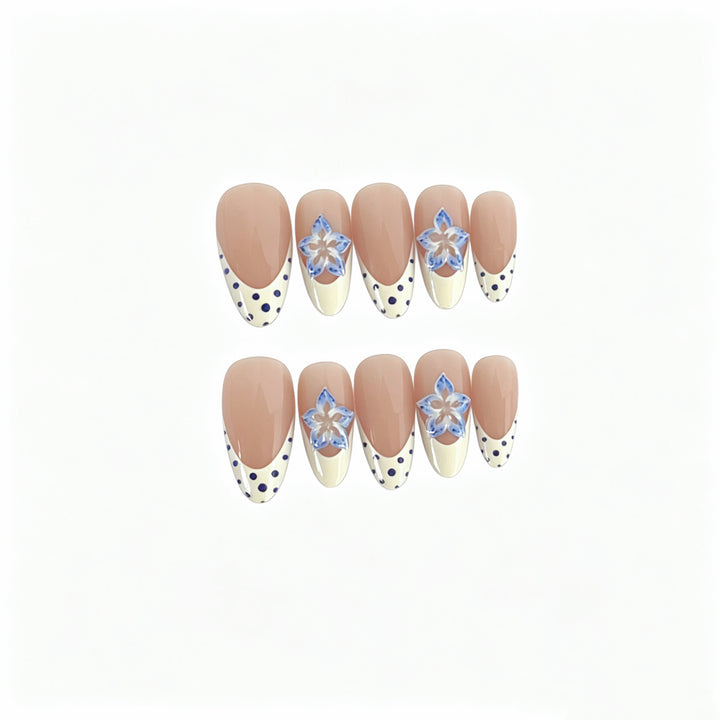 Artistic Press-On Nail Set with Floral and Polka Dot Design Stornfield