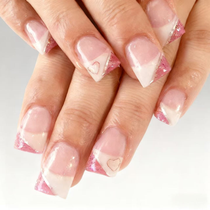 Elegant Heart-Embellished Press-On Nail Set Stornfield