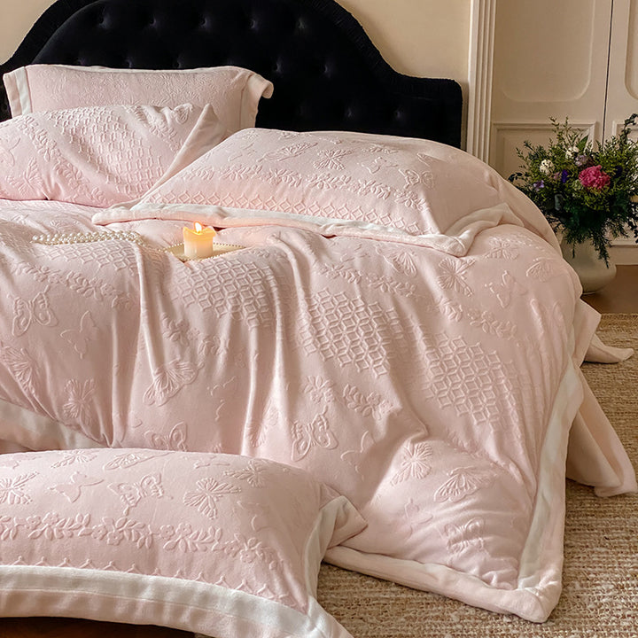 Textured Botanical Matelassé Duvet Cover Set with Satin-Wrapped Hem