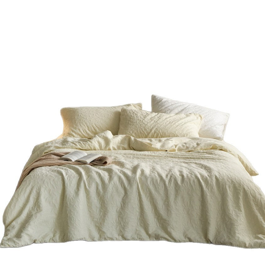 Luxurious cotton jacquard bedding set with embossed floral relief