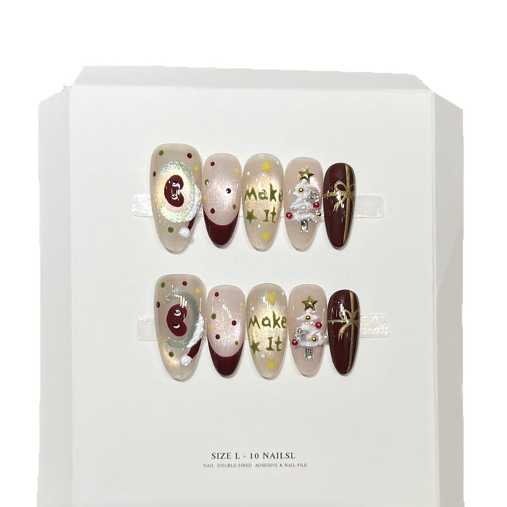 Artistic Christmas-Themed Press-On Nail Set