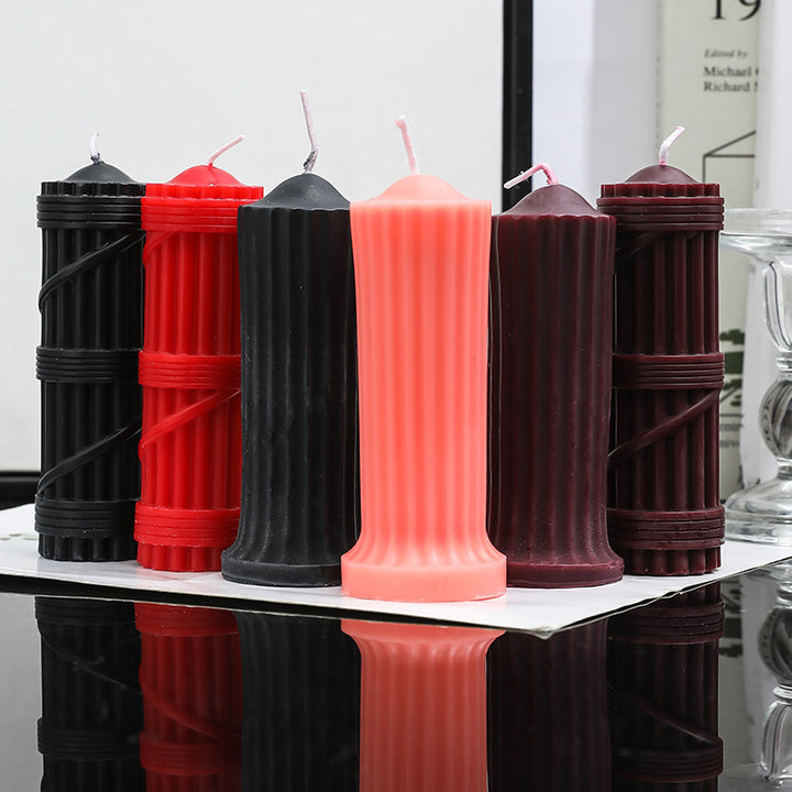 Fluted Column Decorative Pillar Candle with Textured Ribbed Sides