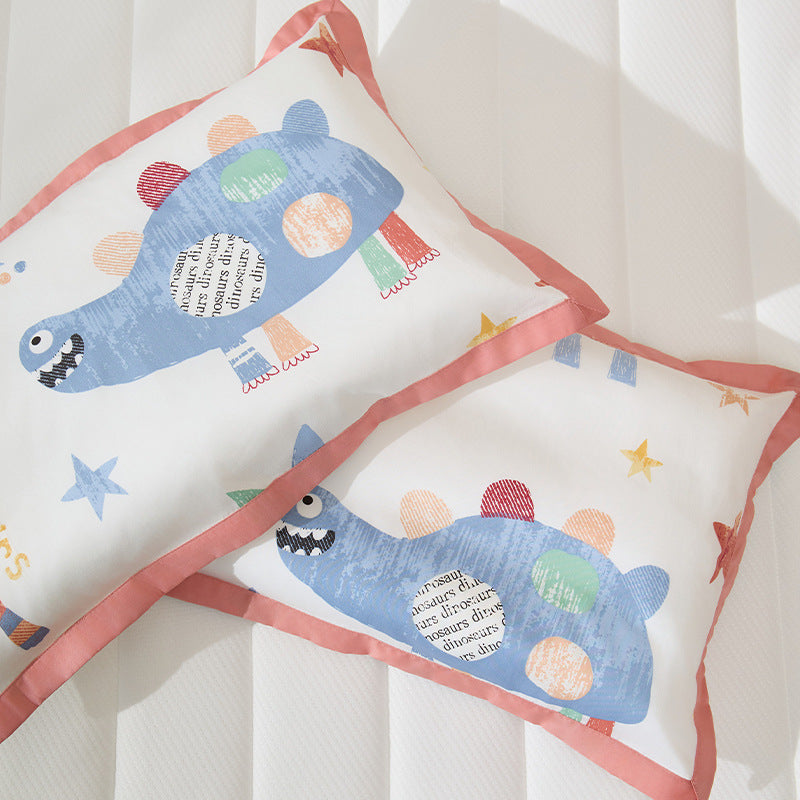 Kids Cotton Pillowcase Set Nautical Whale Print with Blue Contrast Border
