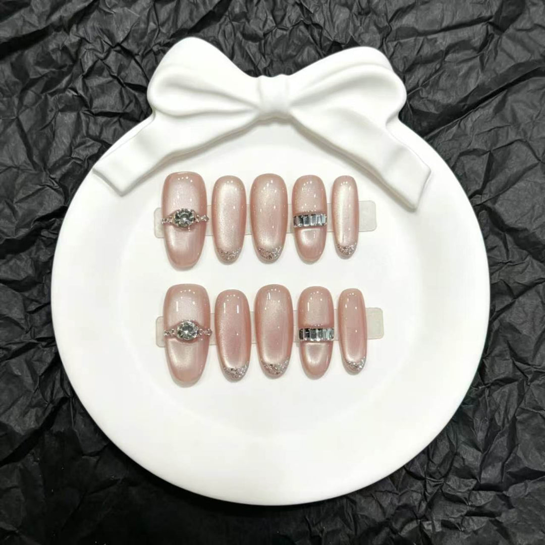 Decorative Press-On Nail Set with Elegant Jewel Accents