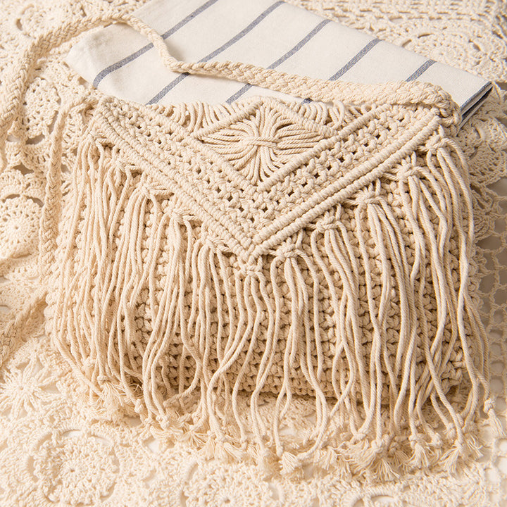 Macrame Handbag with Fringes and Adjustable Shoulder Strap Stornfield