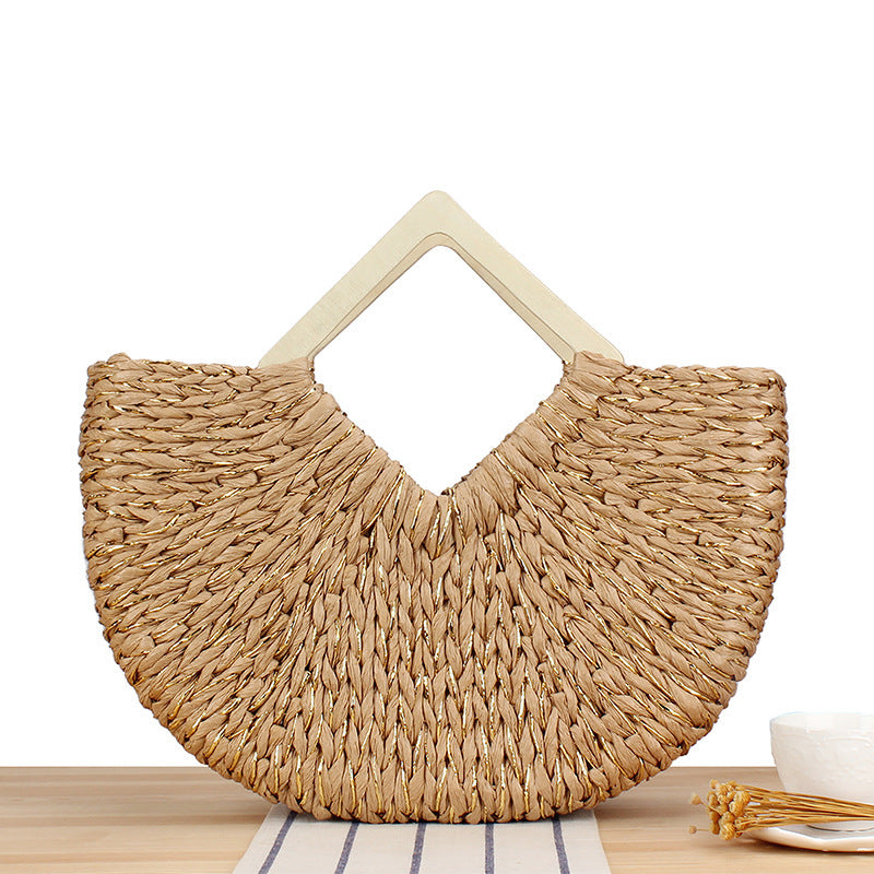 Braided Evening Bag with Elegant Wooden Handle Stornfield