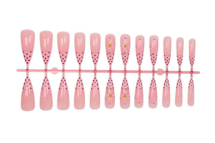 Artificial nail set with romantic flower and polka dot designs Stornfield