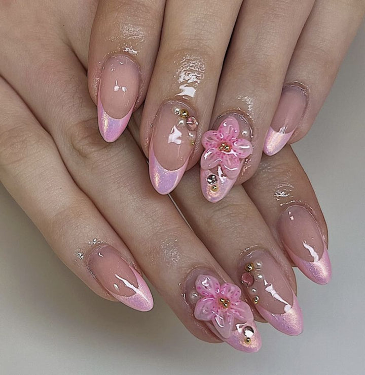 Press-On Nail Art Set with Floral Embellishments Stornfield