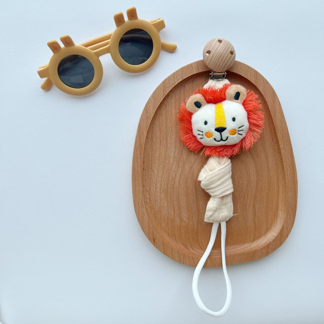 Wooden Clip Fox Plush Pacifier Holder with Knotted Muslin Strap