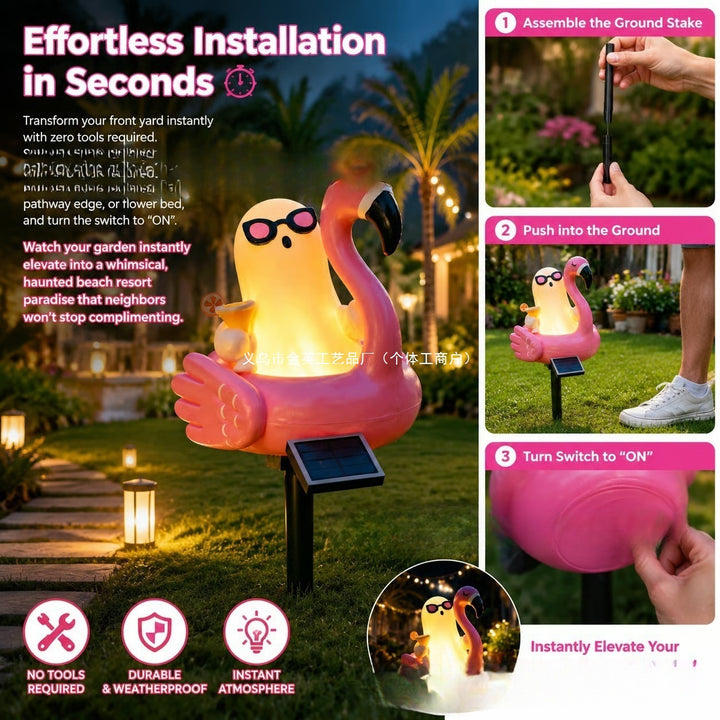 Whimsical Solar Flamingo Garden Stake Lantern With Integrated LED Character And Ground Spike Stornfield