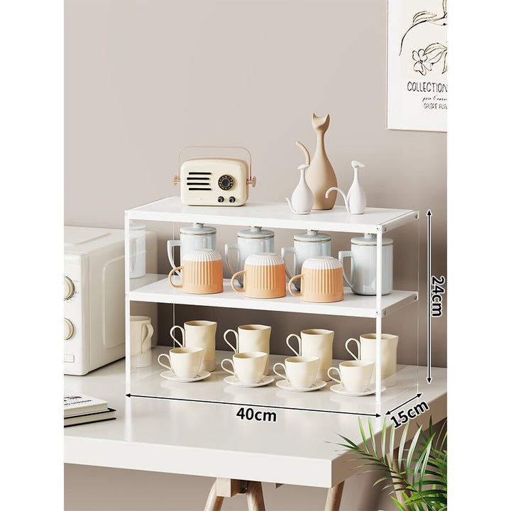 Compact Multi-Level Countertop Cup and Mug Display Shelf with Bamboo Shelves and Transparent Sides