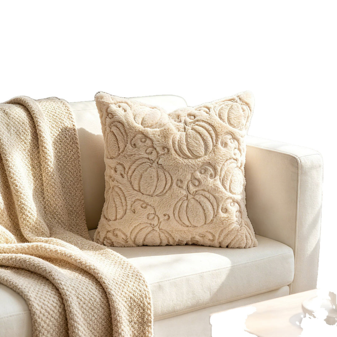 Autumn Plush Decorative Throw Pillow with Embossed Pumpkin Texture