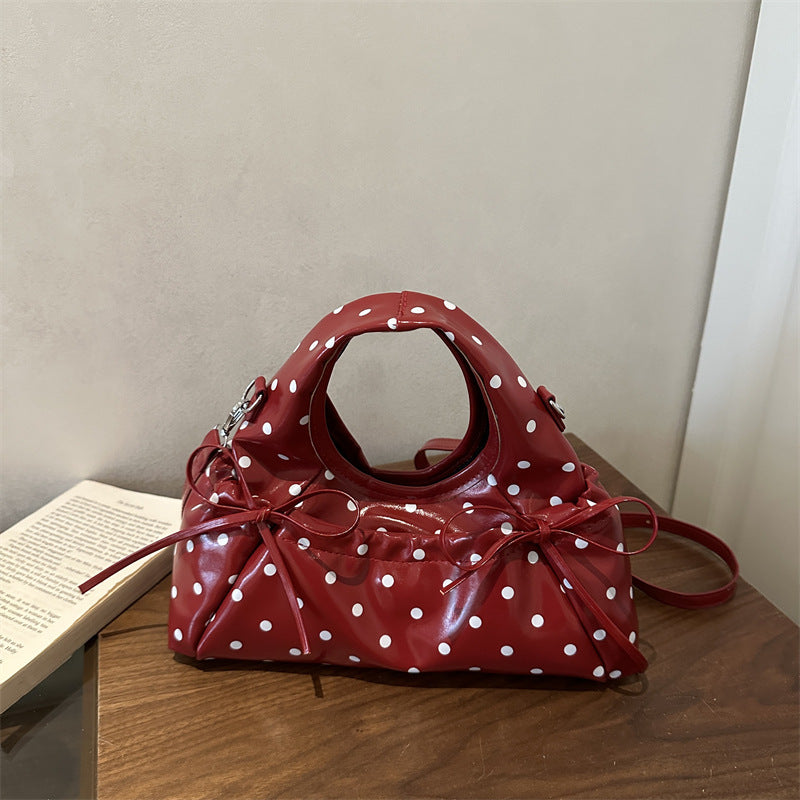 Playful Bow-Detail Polka Dot Handbag
