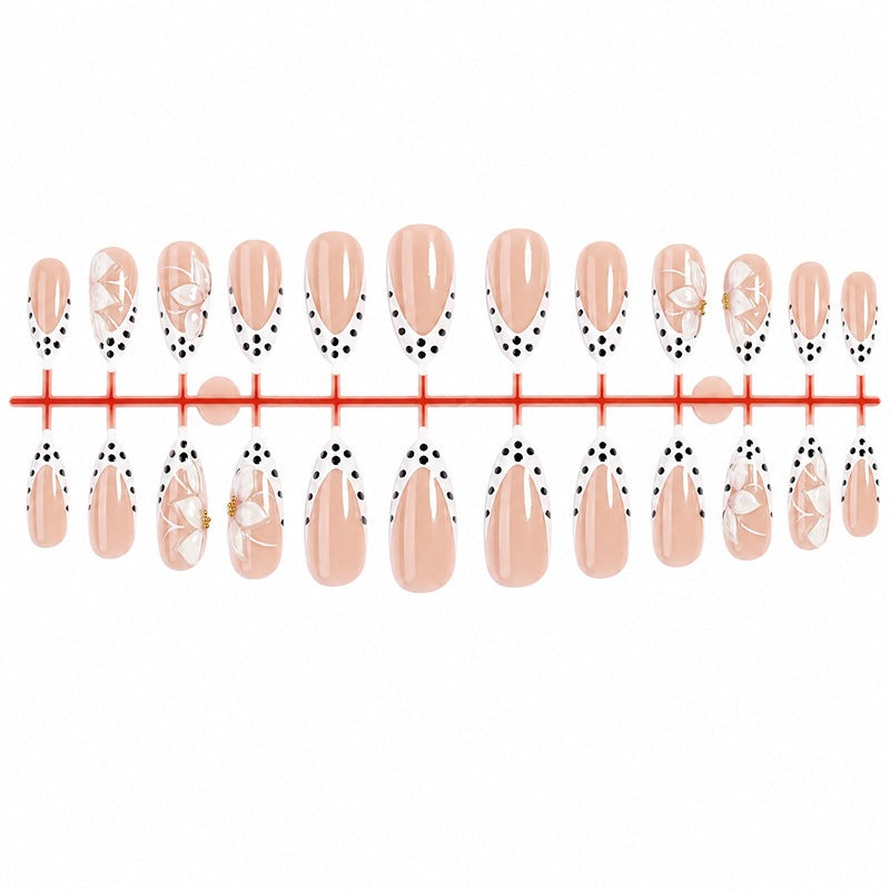 Artificial nail set with elegant flower and dot designs Stornfield
