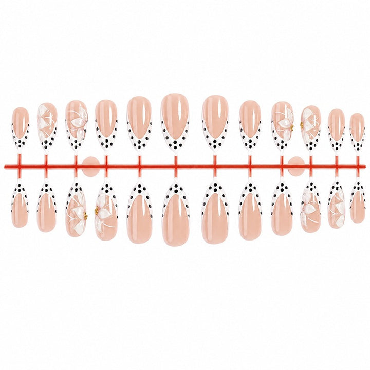 Artificial nail set with elegant flower and dot designs Stornfield