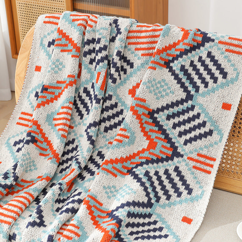 Women's Patterned Snuggle Blanket with Fringe and Geometric Design Stornfield