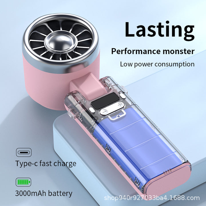 Unisex nan foldable high-power handheld rechargeable fan with digital battery indicator and adjustable swivel head Stornfield