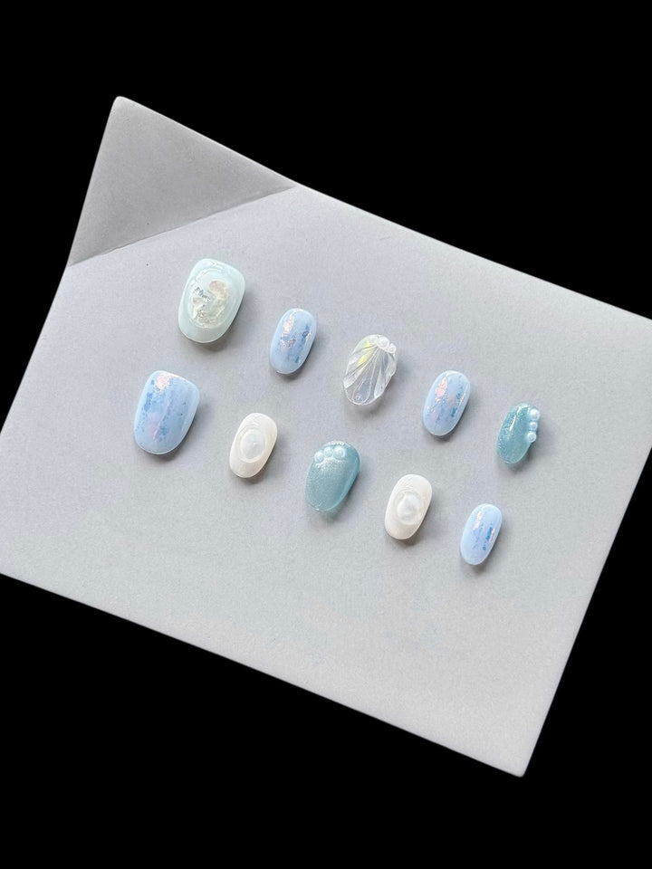 Artistic 3D Shell-Themed Press-On Nail Art Set