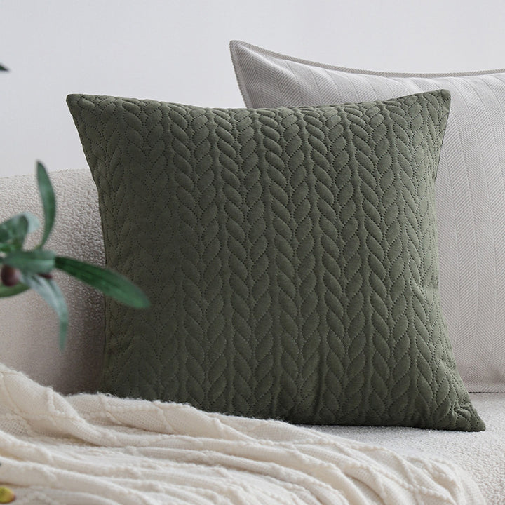 Square quilted decorative cushion cover with cable tufting and soft microfiber finish Stornfield