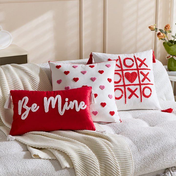 Tufted Tic-Tac-Toe Chenille Decorative Throw Pillow with Corner Tassels