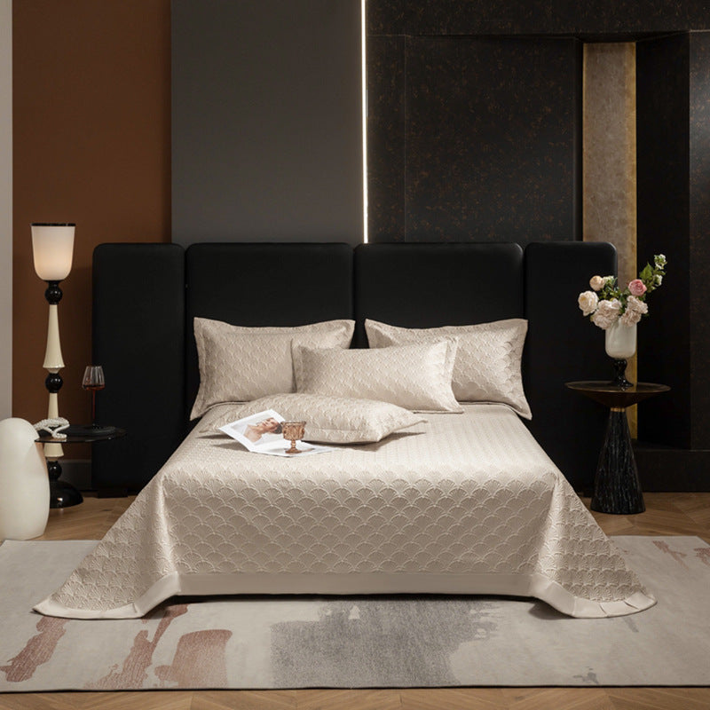 Quilted Jacquard Satin-Feel Bedspread Set with Matching Pillow Shams
