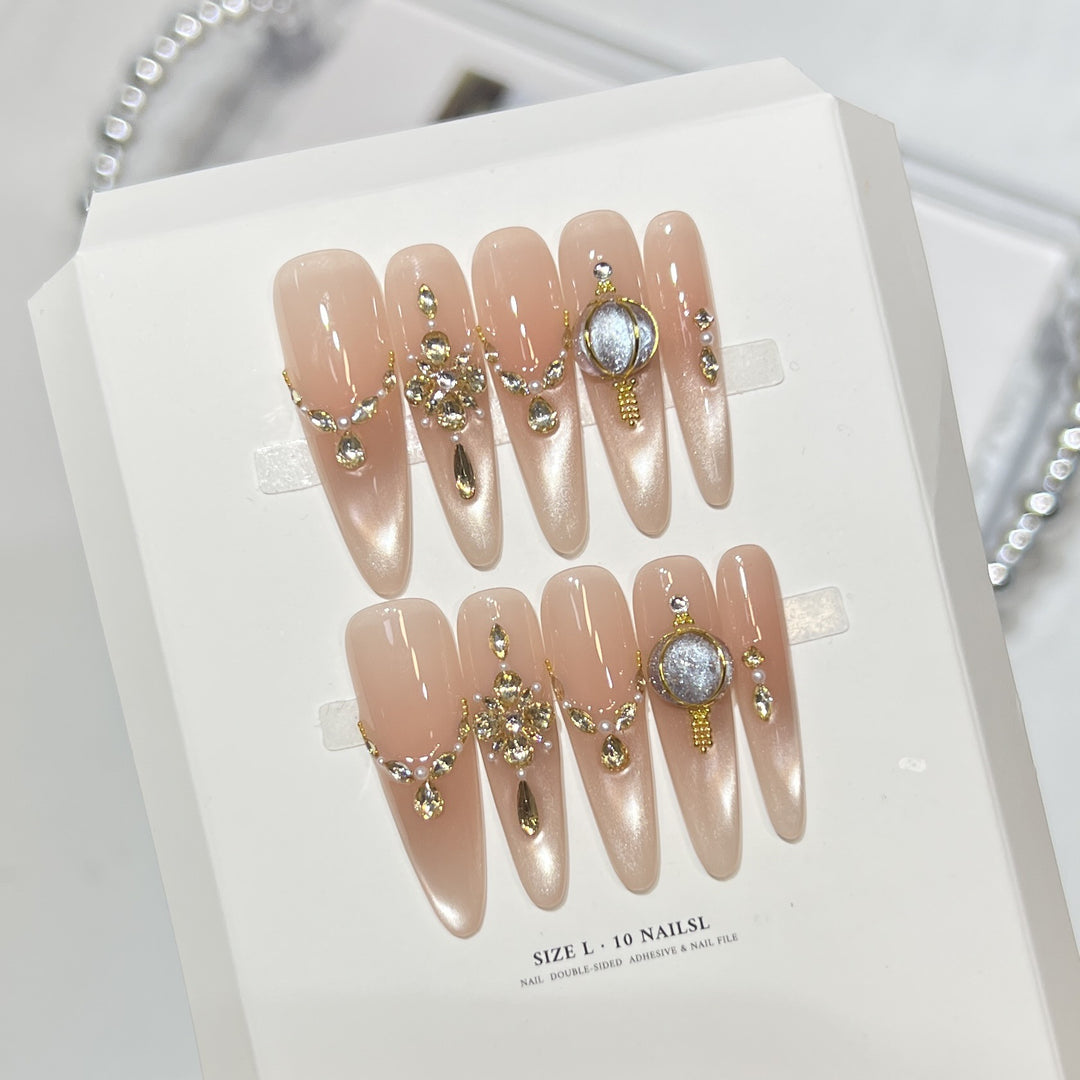 Decorative Stiletto Press-On Nail Set with Elegant Gemstone Embellishments Stornfield