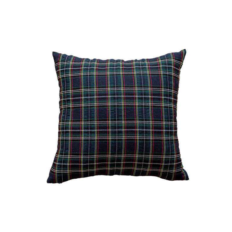 Square Plaid Flannel Cushion Cover with Brushed Cotton Exterior and Removable Insert