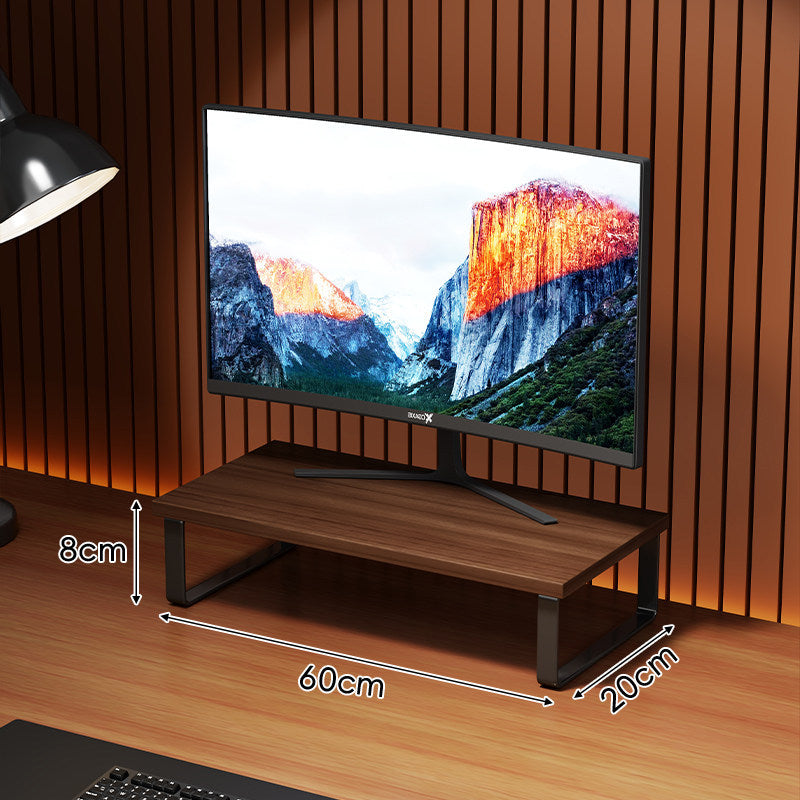 Elevated Wooden-Top Metal Monitor Stand with Under-Storage Shelf
