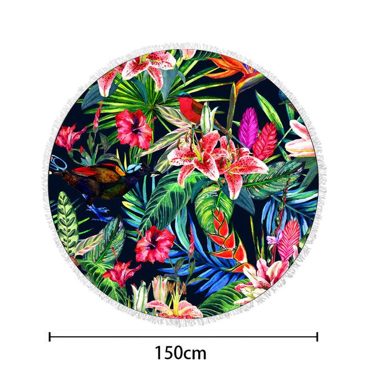 Round beach towel with tropical palm pattern Stornfield