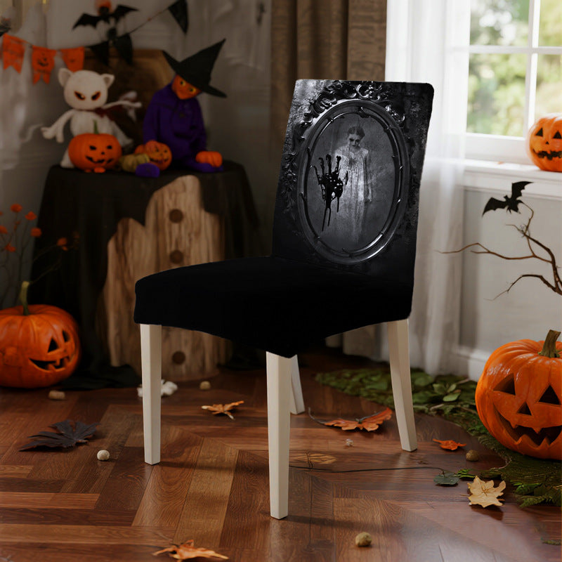 Elastic chair cover with spooky eye back print for dining chairs