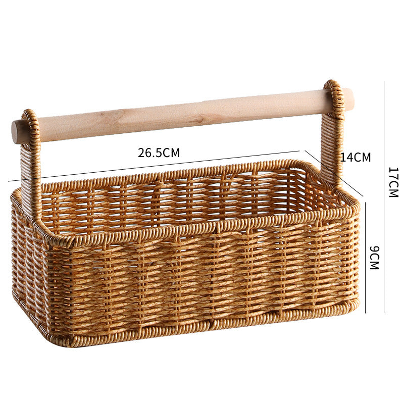 Unisex Modern Storage Basket with Stylish Wood Handle Stornfield