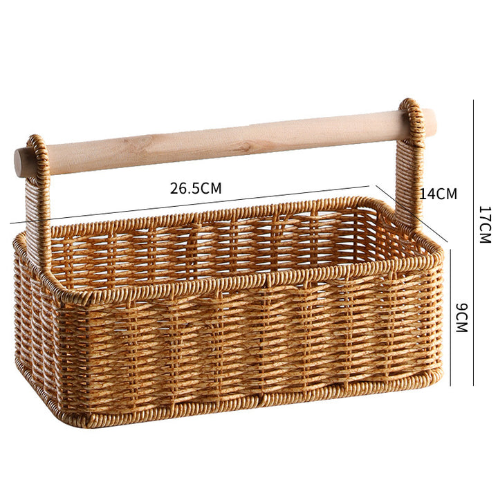 Unisex Modern Storage Basket with Stylish Wood Handle Stornfield