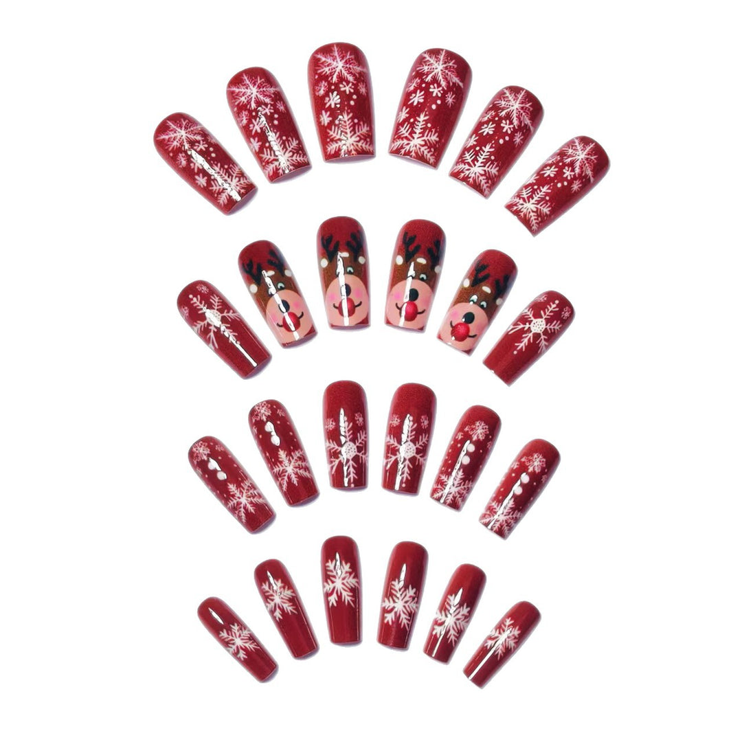 Artificial nails with festive reindeer and snowflake design Stornfield