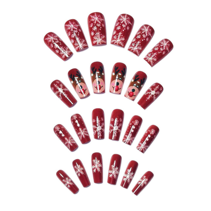 Artificial nails with festive reindeer and snowflake design Stornfield