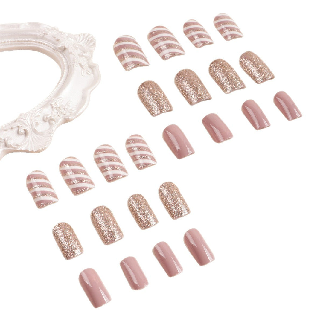 Glamorous Glitter and Striped Press-On Nail Art Stornfield