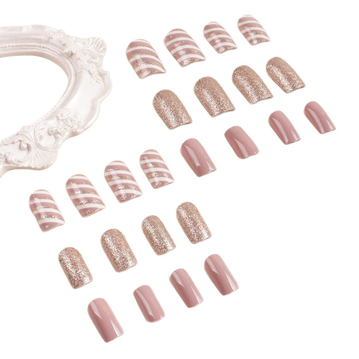 Glamorous Glitter and Striped Press-On Nail Art Stornfield