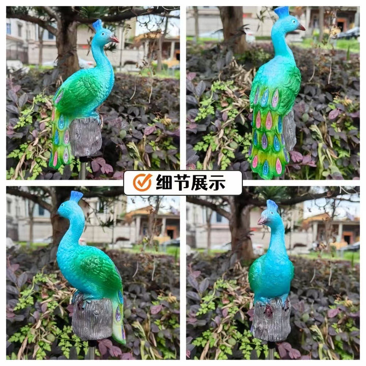 Solar-Powered Resin Peacock Garden Stake Lights With LED Glow And Weatherproof Metal Stakes Stornfield