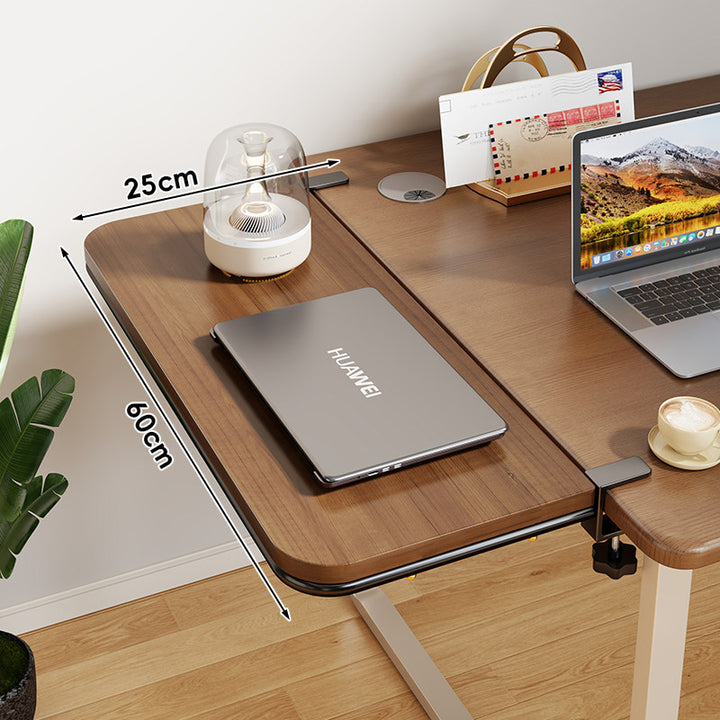 Clamp-On Bamboo Desk Extension Shelf with Adjustable Metal Clamp and Rounded Edge