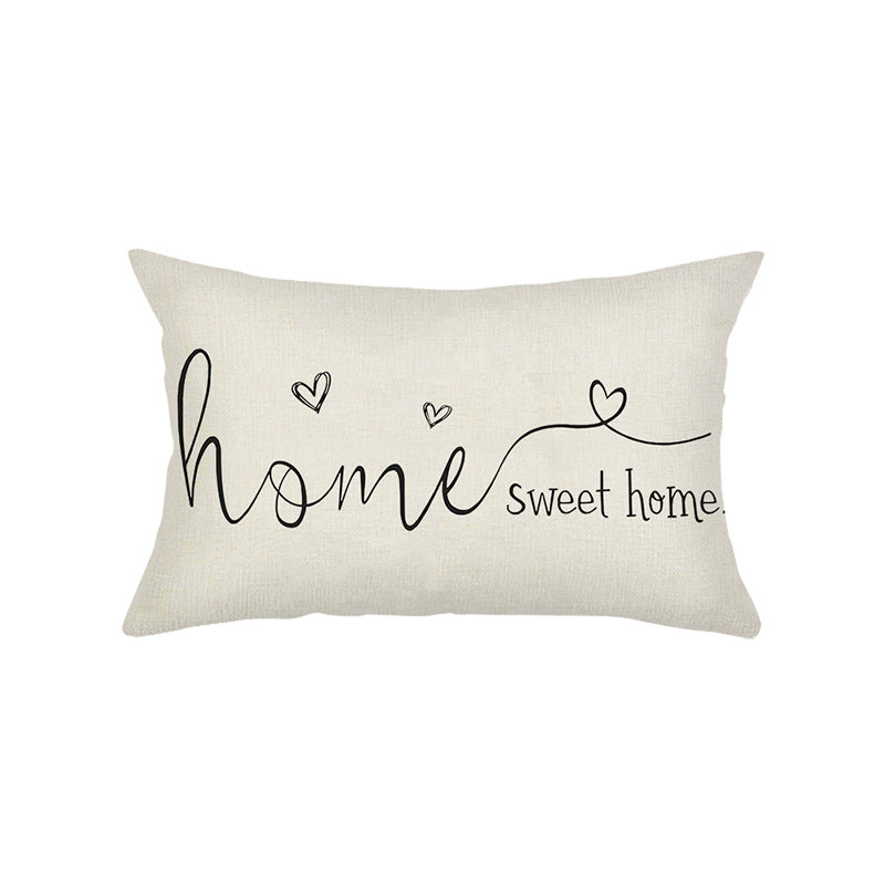 Hand-Lettered Script Lumbar Pillow Cover Linen-Blend with Heart Motif