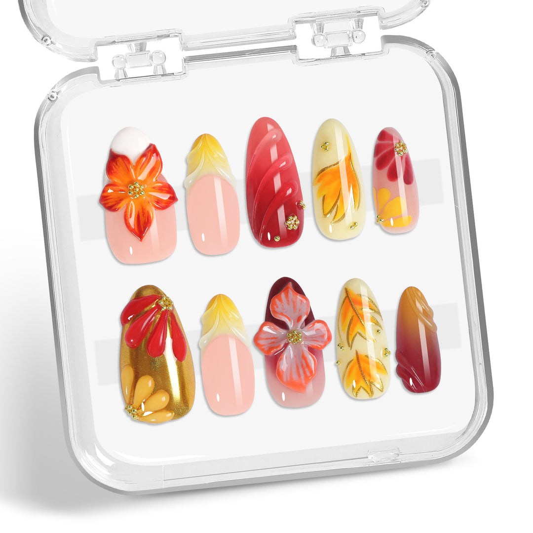 Artificial Nail Set with Floral Designs and Glamorous Decorations Stornfield