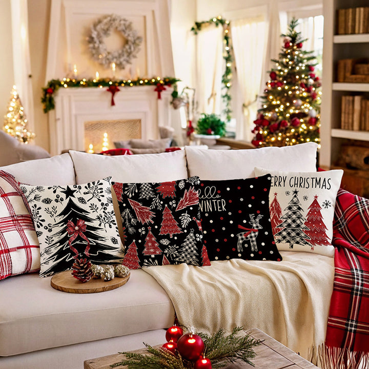 Square Cotton-Linen Christmas Tree Pattern Decorative Throw Pillow Cover