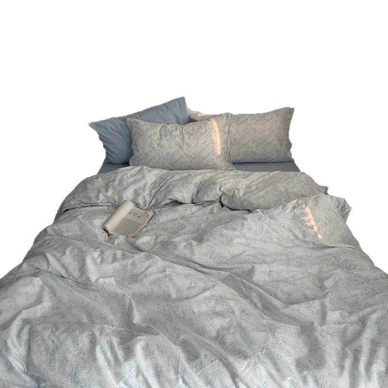 Cotton Floral Duvet Cover Bedding Set with Fitted Sheet and Pillowcases