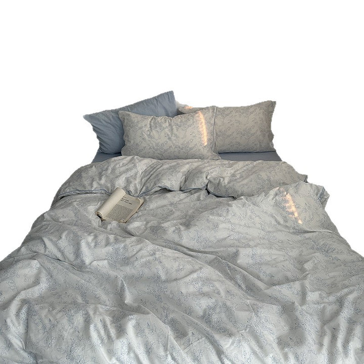 Cotton Floral Duvet Cover Bedding Set with Fitted Sheet and Pillowcases